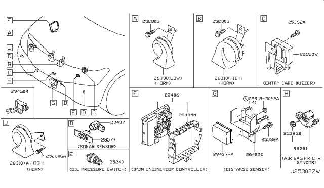 2014 Infiniti QX80  Horn Assembly - Electric Low Diagram for 256201LA0B