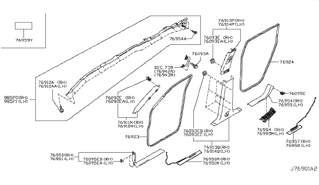 2019 Infiniti QX80 Clip-Trim Diagram for 76959ED000