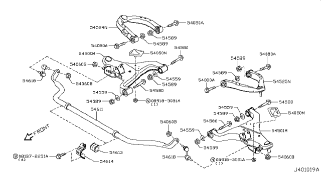 2012 Infiniti QX56  Front Right Lower Suspension Link Complete Diagram for 545001LA0A