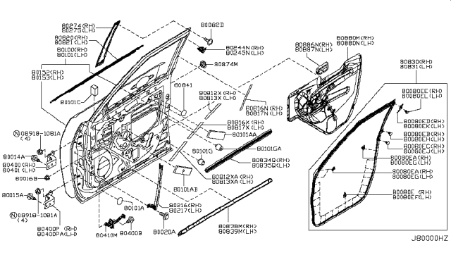 2011 Infiniti QX56  WEATHERSTRIP Front Door RH Diagram for 808301LA0A