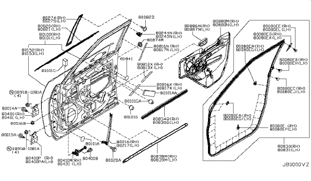 2016 Infiniti QX80  Sash Assy-Front Door, Rear LH Diagram for 802171LA9E