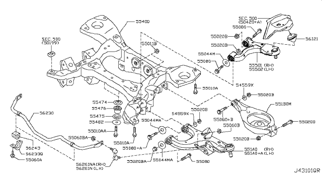2017 Infiniti QX80  Rear Left Suspension Arm Assembly Diagram for 555025ZA0A