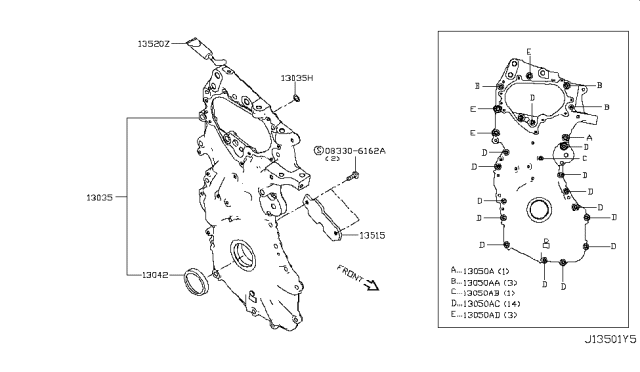 2019 Infiniti QX50 Cover Assembly-Front, Timing Chain Diagram for 135005NA1A
