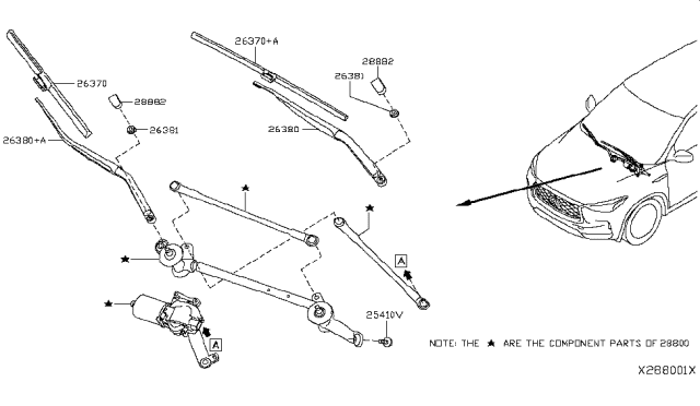 2019 Infiniti QX50  Window Wiper Arm Assembly Diagram for 288865NA0A