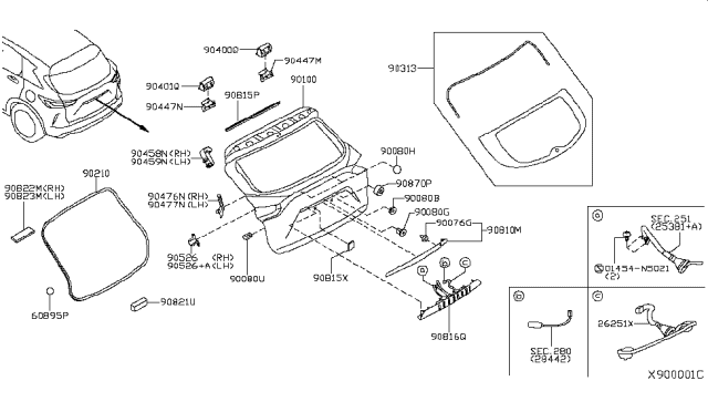 2019 Infiniti QX50 Hinge Assy-Back Door, LH Diagram for 904015NA0A