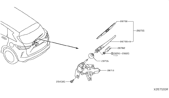 2019 Infiniti QX50  Cover-Arm, Back Window Wiper Diagram for 287825AA0A