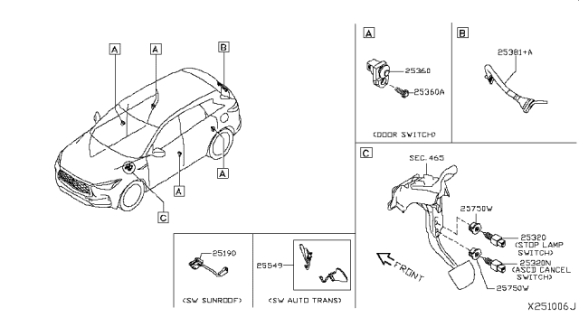 2019 Infiniti QX50 Switch Assy-Sunroof Diagram for 254505NA0A