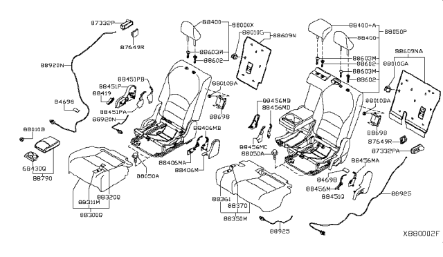 2019 Infiniti QX50  2Nd Seat Armrest Assembly, Center Diagram for 887005NB2A