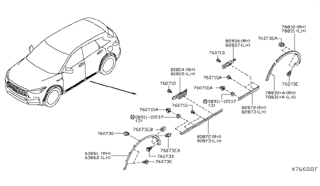 2019 Infiniti QX50 Moulding-Front Door, RH Diagram for 808705NA0A