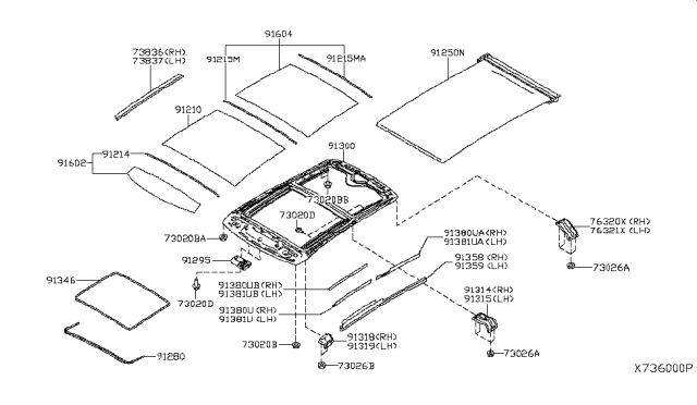 2019 Infiniti QX50 Lid Assy-Sunroof, Slide Diagram for 912105NA0A