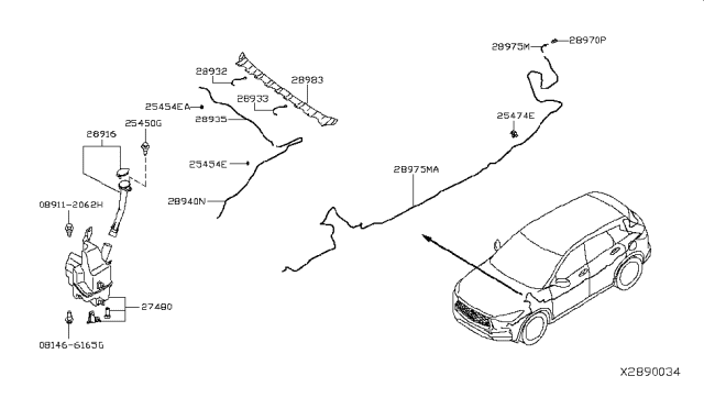 2019 Infiniti QX50  Back Window Washer Nozzle Assembly Diagram for 289705NA0A