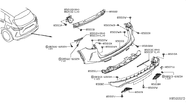 2019 Infiniti QX50  Rear Sedan Bumper Set Diagram for HEM225NA0J