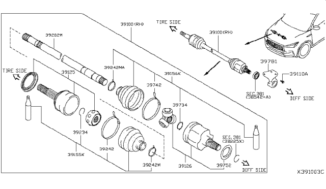 2019 Infiniti QX50  Bracket-Bearing Support, Front Drive Shaft Diagram for 397805NA0B