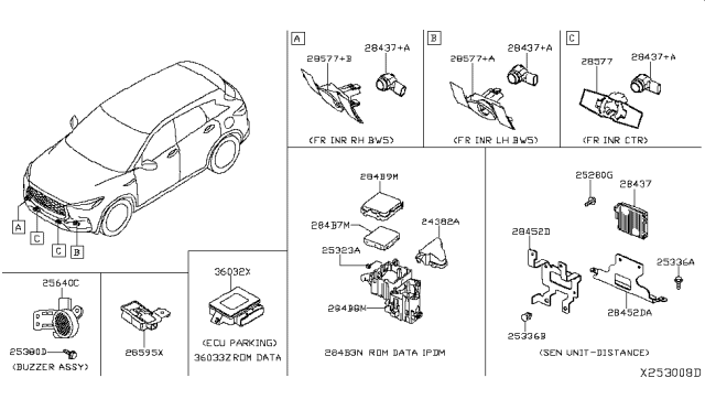 2019 Infiniti QX50  Distance Sensor Assembly Diagram for 284385NA0B