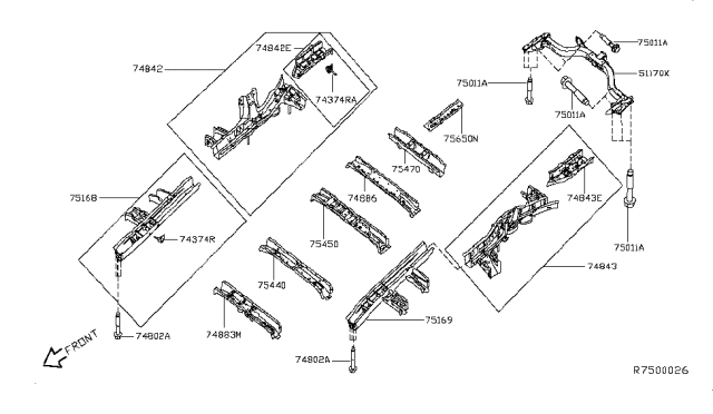 2016 Infiniti QX60 Bracket-Exhaust Mounting Diagram for G43743JAMA