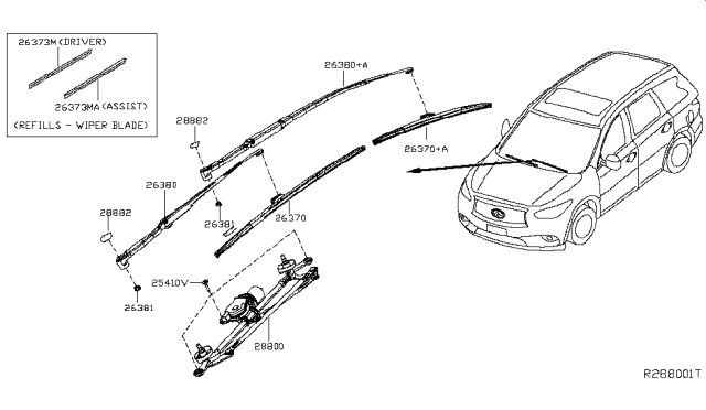 2018 Infiniti QX60 Window Wiper Blade Assembly No 1 Diagram for 288903JA2C