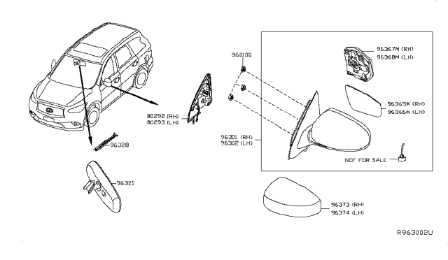 2014 Infiniti QX60 Mirror Assy-Inside Diagram for 963212Y900