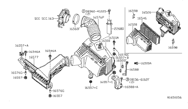 2016 Infiniti QX60 Mounting Rubber-Air Duct Diagram for 165576N20A