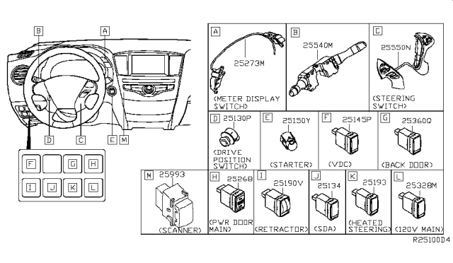 2016 Infiniti QX60 Main Power Door Switch Assembly Diagram for 252683JA0A