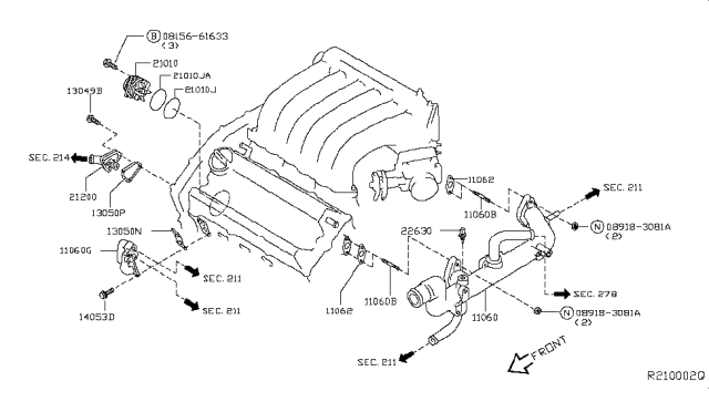 2013 Infiniti JX35  Gasket-Water Outlet Diagram for 11062ZA000