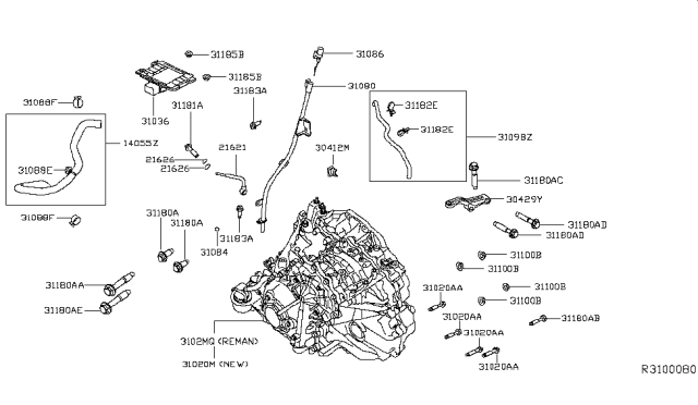 2014 Infiniti QX60  Oil Level Gauge Assembly Diagram for 310863JA0B