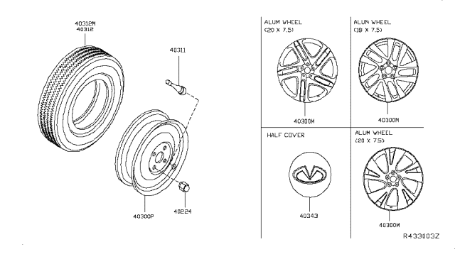 2013 Infiniti JX35  Road Wheel Nut Diagram for 40224ZN50A