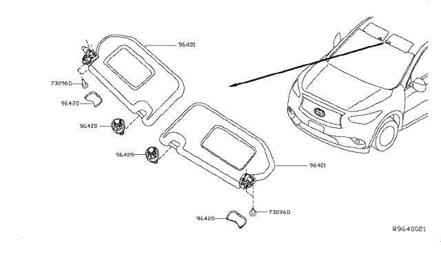 2019 Infiniti QX60  Holder SUNVISOR Diagram for 964095NA0A