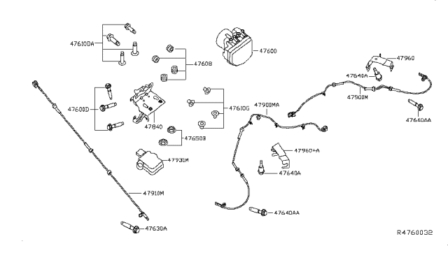 2014 Infiniti QX60 Sensor Assy-Antiskid, Rear Diagram for 479013JA0A