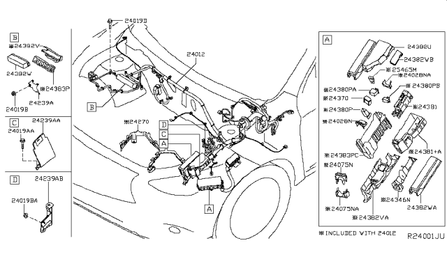 2017 Infiniti QX60  Harness-Sub, Engine Diagram for 243973JA1B