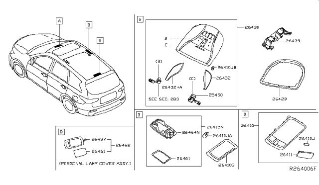 2018 Infiniti QX60  Switch Assy-Sunroof Diagram for 254503JA0A