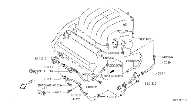 2015 Infiniti QX60 Hose-Water Diagram for 14056JA10B