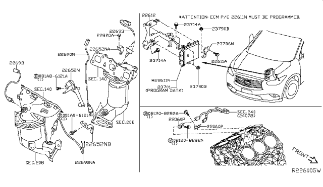 2015 Infiniti QX60  Rear Heated Oxygen Sensor Diagram for 226A04LA1A