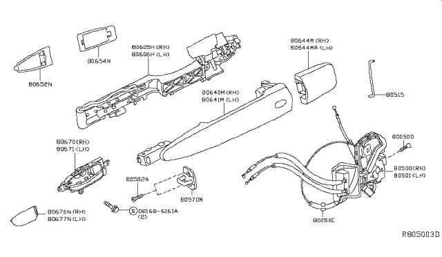 2017 Infiniti QX60  Front Door Lock & Remote Control Assembly, Right Diagram for 805003JA0B