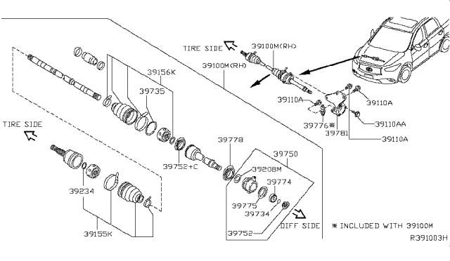 2019 Infiniti QX60  Retainer-Bearing, Front Drive Shaft Diagram for 397763JA0A