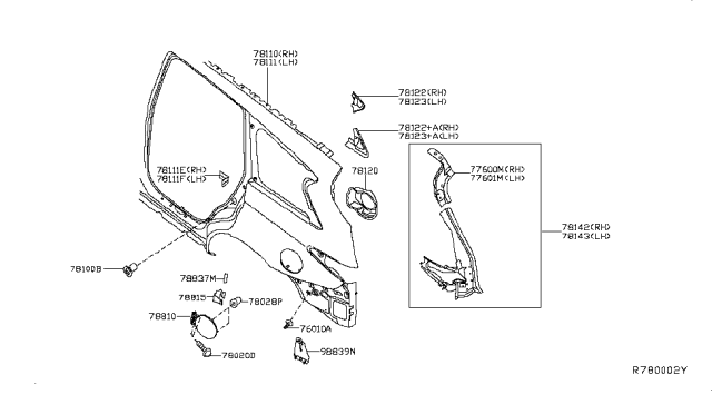 2015 Infiniti QX60  Bumper-Fuel Filler Lid Diagram for 78837CA000