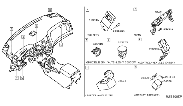 2014 Infiniti QX60 Buzzer Assy-Keyless & Card Entry Diagram for 256413TA1D