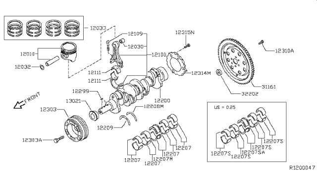 2016 Infiniti QX60  Ring Set Piston Diagram for 120333KY0A