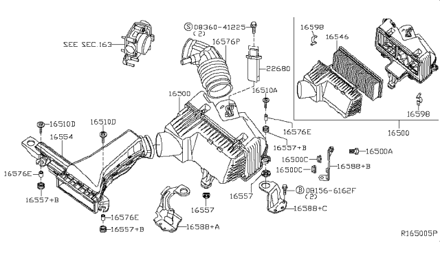 2017 Infiniti QX60  Air Duct Diagram for 165543KY0A