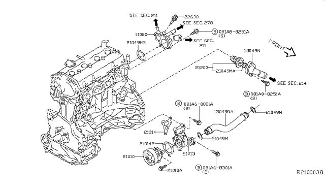 2016 Infiniti QX60 Engine Coolant Temperature Sensor Diagram for 22630JA10A