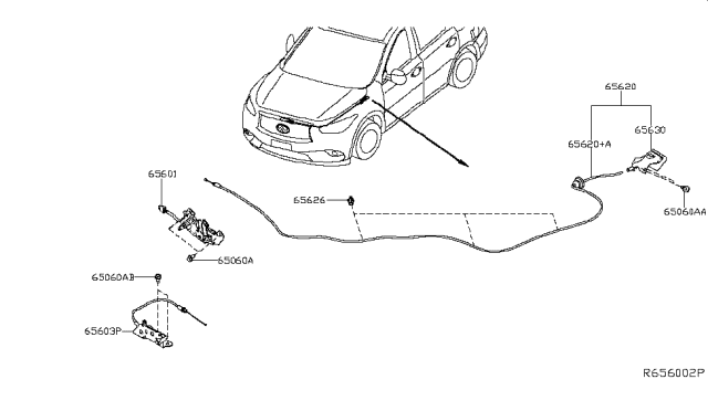 2017 Infiniti QX60 Crank-Bell, Hood Lock Diagram for 656039UA0A