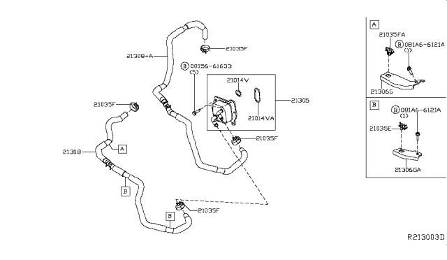 2016 Infiniti QX60 Bracket-Heater Hose Clamp Diagram for 213113KY1B