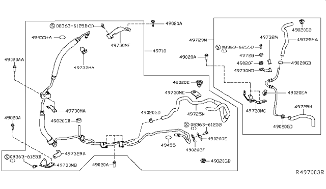 2014 Infiniti QX60 Power Steering Hose Assembly Diagram for 497253KE0A