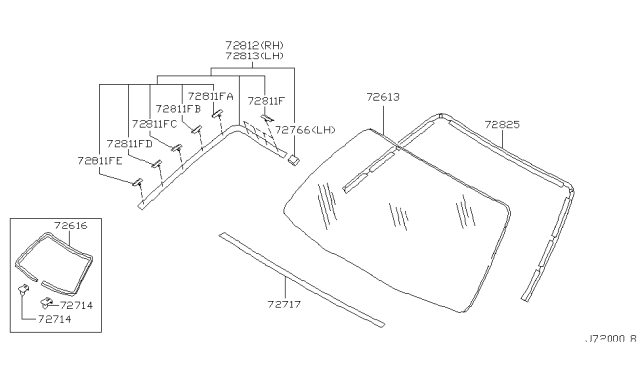 2000 Infiniti Q45 SPACER Glass A Diagram for 727140P005