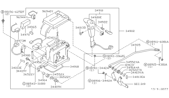 2001 Infiniti Q45  SOLENOID Assembly-Select Lock Diagram for 349704P000