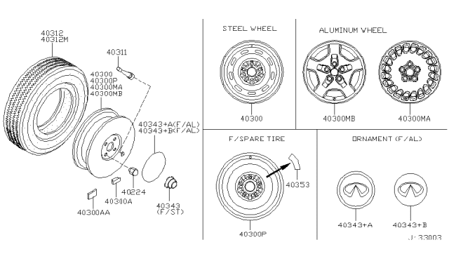 2000 Infiniti Q45  Road Wheel Nut Diagram for 40224V5510