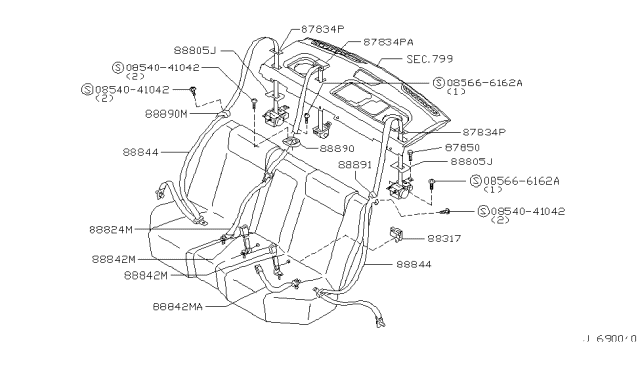 2000 Infiniti Q45 Finisher-Seat Belt Diagram for 878346P002