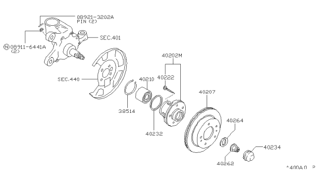 2001 Infiniti Q45 Front Wheel Bearing Assembly Diagram for 402100P006