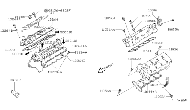 2000 Infiniti Q45  Bolt-Rocker Cover Diagram for 132242J200