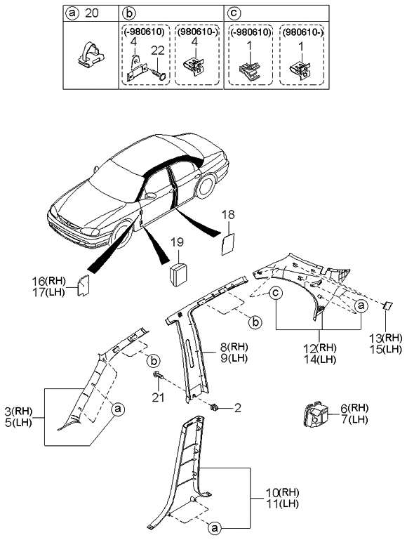 Kia 0K2A1686A2 APILLAR Cover, LH