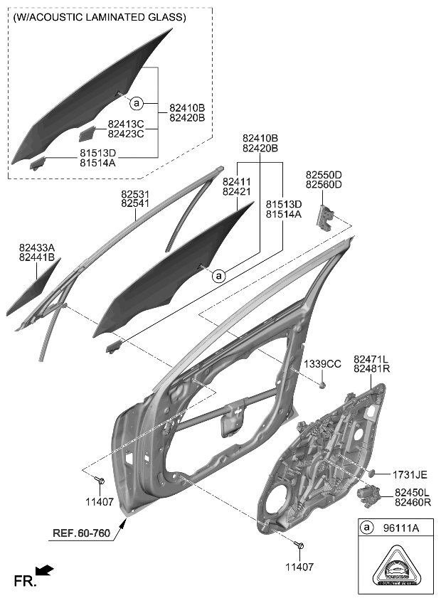 Kia 82440L3000 Glass-Fr Dr Fixed, RH